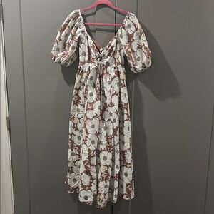 Abercrombie & Fitch Floral Midi Dress - White and Brown